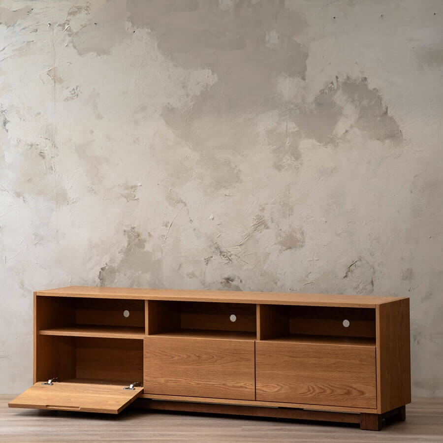 Oak tv stand door open