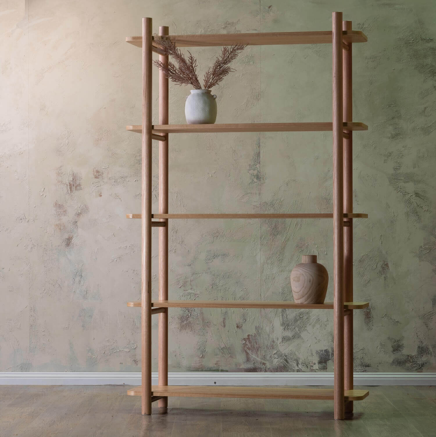 Ahura Handmade Oak Bookshelf 5 shelves | open display shelf