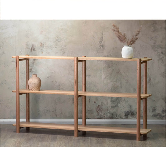 Low bookshelf | Low open shelf  | solid oak timber bookcase & display unit